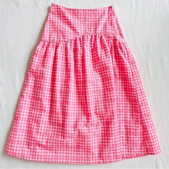TOPSHOP Womens Skirt Pink Plaid High Waist Midi Fashion Summer Casual NWT Size 4 - Picture 2 of 4